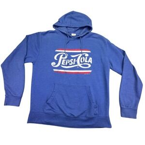 Pepsi Cola Retro Graphic Hoodie Sweatshirt Blue Adult Size Large Logo Print